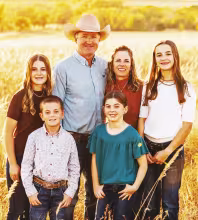 Daniel Mushrush and Mushrush Ranches has had excellent success with virtual fence technology. Pictured from left to right are Sadie, Eli, Daniel, Christine, Kate and Bella.